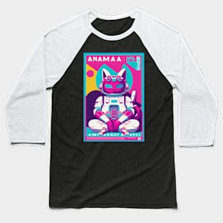 Vintage Anime Space Cat | Quality Retro Anime Origin Design | Chibi Kawaii Manga Art Baseball T-Shirt